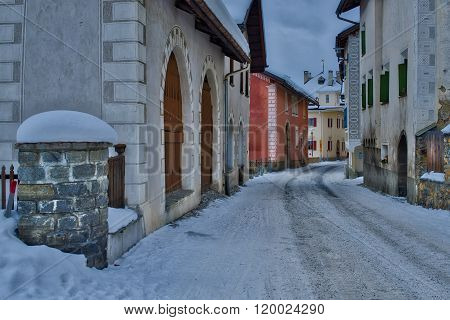 Glimpse Of The Village Of S-chanf In The Engadine Valley In Switzerland