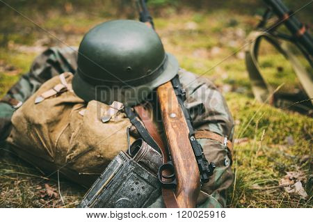 German military ammunition of World War II on ground. Military h