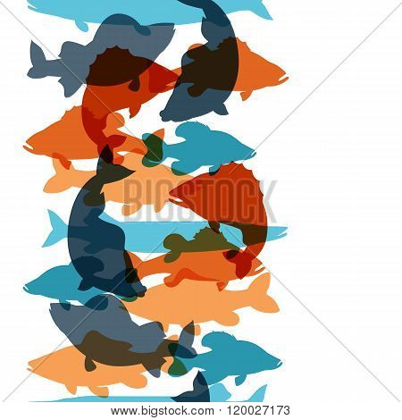 Seamless pattern with various fish. Background made without clipping mask. Easy to use for backdrop,