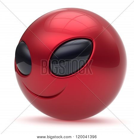Smiley alien face head cartoon cute emoticon monster ball red black avatar. Cheerful funny smile invader person character toy laughing eyes joy icon concept