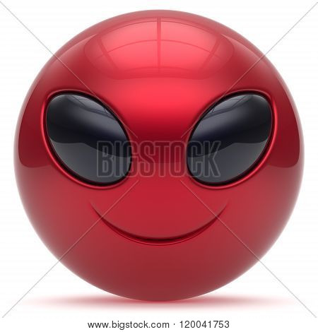 Smiley alien face cartoon cute head emoticon monster ball red black avatar. Cheerful funny smile invader person character toy laughing eyes joy icon concept