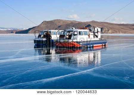 ice and cracks on the surface of Lake Baikal