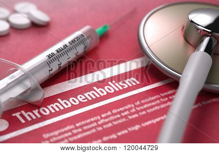 Thromboembolism. Medical Concept on Red Background.