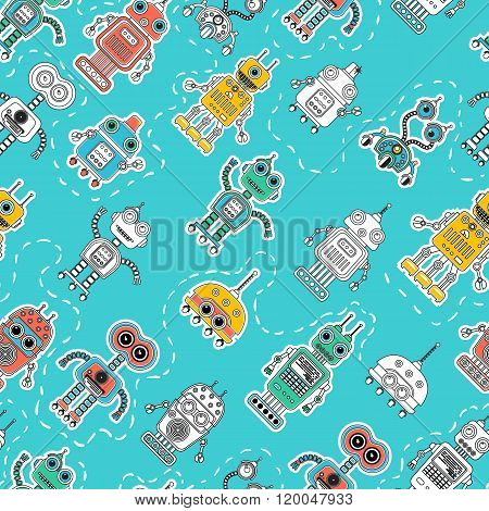 Vintage Tin Toy Robot Seamless Pattern