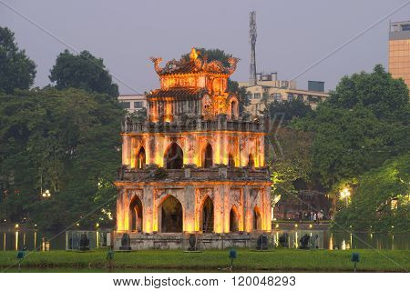 The tower turtle in the evening twilight. Hanoi
