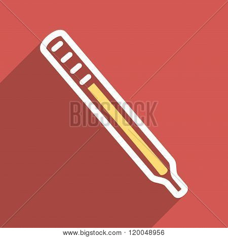 Medical Thermometer Flat Longshadow Square Icon