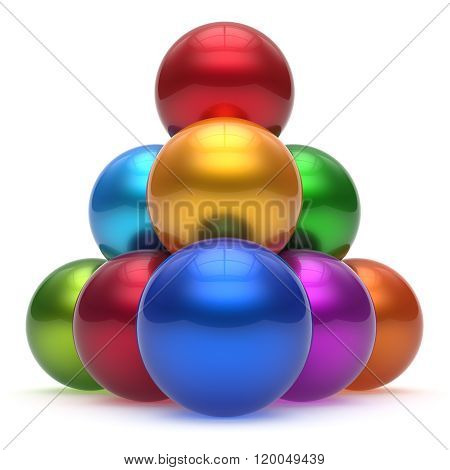 Sphere ball pyramid hierarchy corporation top order leadership different element teamwork group business high level concept multicolored shiny sparkling