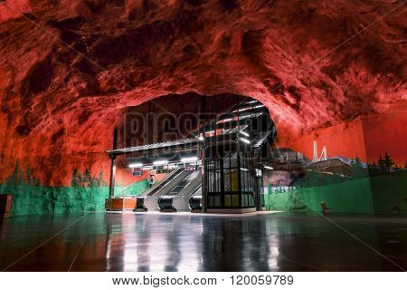 January 5 2016. Stockholm. The interior and the escalators of station 