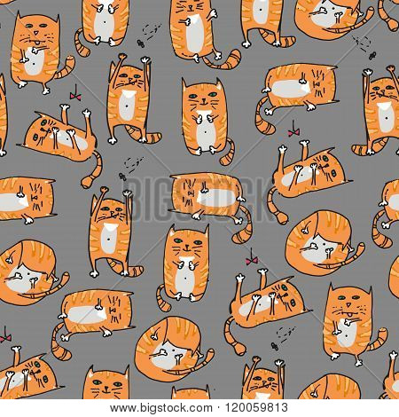 Orange cute cats seamless background. Vector