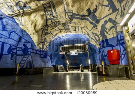 January 5 2016. Stockholm. The interior and the escalators of station 