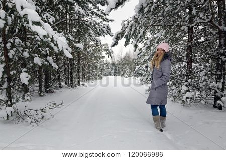 Walking in the woods. white snowy winter