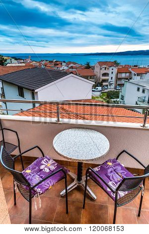 Balcony With View Of Roofs,sea-baska Voda,croatia