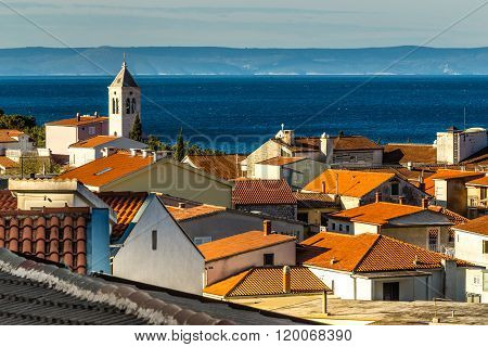 Red Roofs,church Tower,sea,brac-baska Voda,croatia