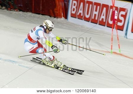 STOCKHOLM SWEDEN - FEB 23 2016: Wendy Holdener (SUI) skiing at the FIS Alpine Ski World Cup - city event February 23 2016 Stockholm Sweden