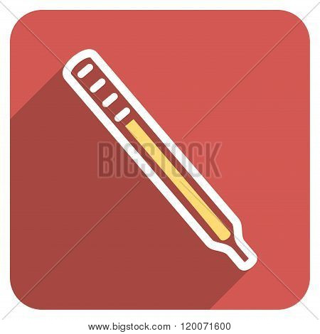 Medical Thermometer Flat Rounded Square Icon with Long Shadow