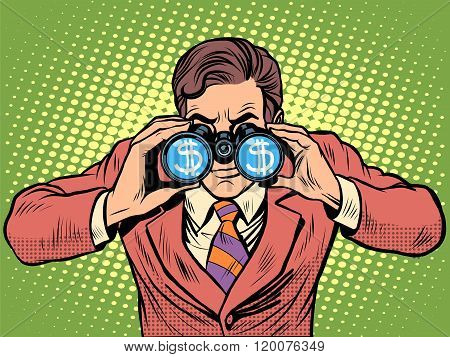 Financial monitoring of currency dollar businessman binoculars