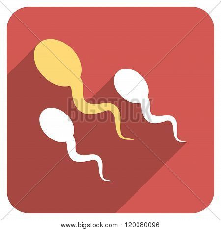 Sperm Flat Rounded Square Icon with Long Shadow