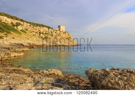 SALENTO. Bay Porto Selvaggio:in the background Dell'Alto watchtower.ITALY (Puglia).