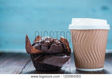 Take Away Coffe And Chocolate Muffin