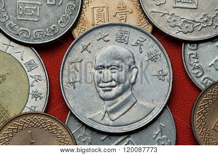 Coins of Taiwan. Taiwan president Chiang Kai-shek depicted in the Taiwan 10 dollars coin.