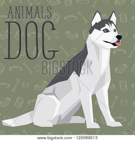 Vector geometric dogs collection with seamless background. Siberian Husky