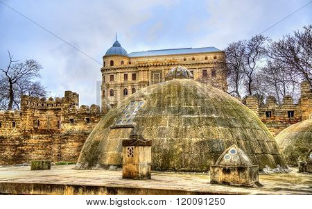Round roofs of ancient public baths in Baku