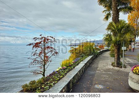 Embankment Montreux and Lake Geneva, Switzerland