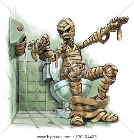 Cartoon Illustration Of A Mummy Out Of Toilet Paper