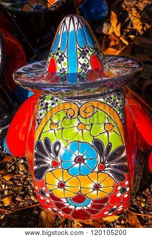Colorful Souvenir Ceramic Mexican Peasants Sombrero San Miguel de Allende Mexico