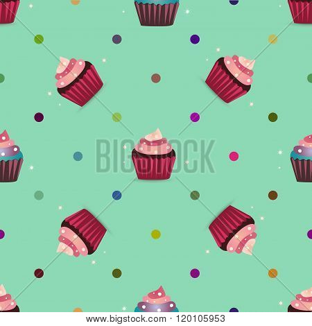 Colorful cupcake party seamless pattern background