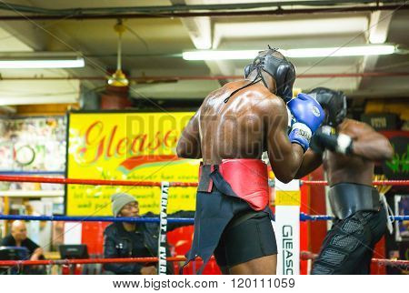 New York, U.S.A. - October 7, 2010: Brooklyn, athletes train to boxing in the Gleason Gym.