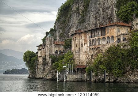 View to Santa caterina del sasso monastery, Italy