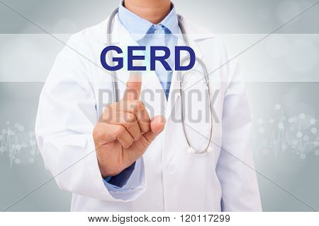 Doctor hand touching GERD sign on virtual screen.
