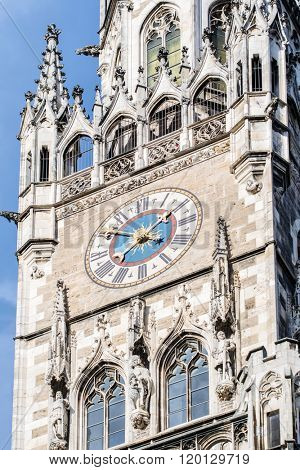 Famous Rathaus-Glockenspiel (Clock Tower) in Marienplatz in Munich.