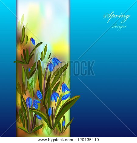 Hand drawn squill blue flowers.