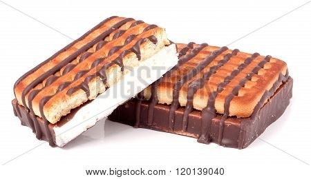 zephyr cookie with chocolate on white background