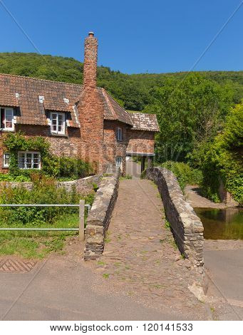 Narrow packhorse bridge Allerford Somerset England UK