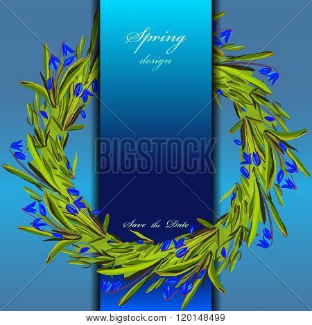 Hand drawn squill blue flowers.