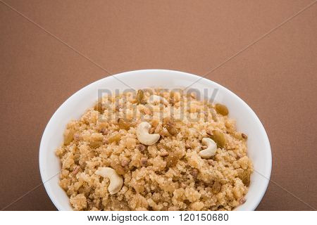 indian gujrati or maharahashtrian or south indian sweet dish lapsi broken wheat sweet pudding payasa