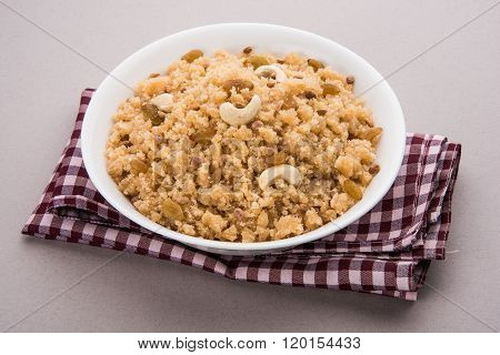 indian gujrati or maharahashtrian or south indian sweet dish lapsi broken wheat sweet pudding payasa