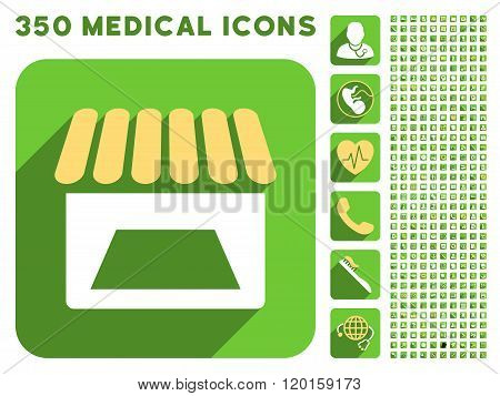 Store Facade Icon and Medical Longshadow Icon Set