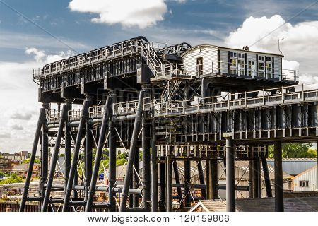 Upper trough of the Anderton Boat Lift which raises narrowboats between River Weaver the Trent and Mersey Canal. England United Kingdom.