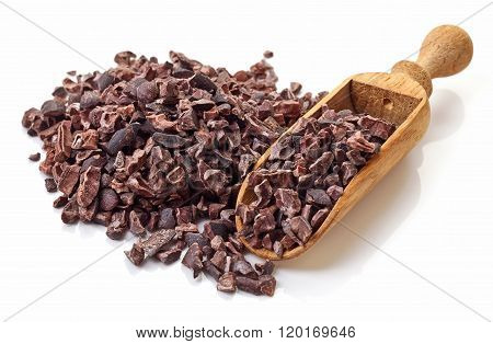 Heap Of Cacao Nibs On White Background