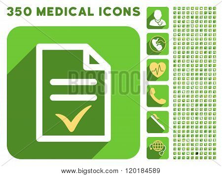 Valid Document Icon and Medical Longshadow Icon Set