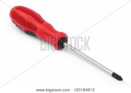 Red Crosshead Screwdriver With The Rubber Handles
