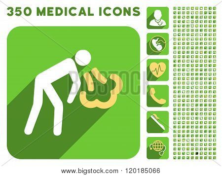 Vomiting Person Icon and Medical Longshadow Icon Set