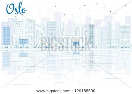 Outline Oslo Skyline with Blue Buildings and reflections. Business travel and tourism concept with place for text. Image for presentation, banner, placard and web site.