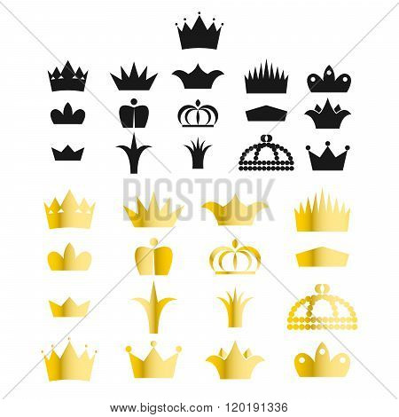 Gold Crown Clip Art Vector Set.
