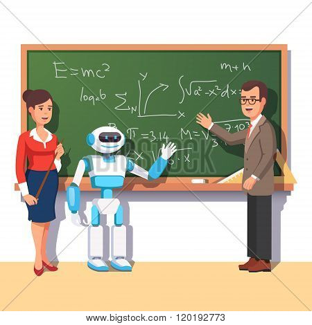 Modern robot helping teachers