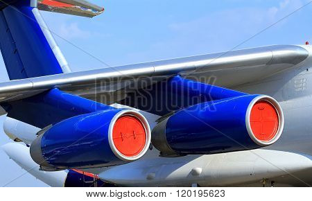MOSCOW REGION  -   AUGUST 27 2015: Wing fuselage and turbine of the largest passenger aircraft Il 76  -  on August 27, 2015 in Moscow region